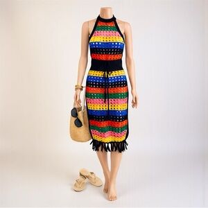 Capsule Crochet Halter Empire Waist Fringe Beach Dress